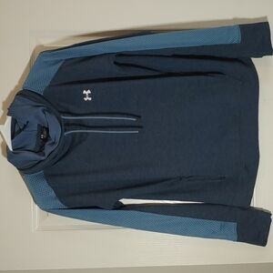 UA Loose Cowl Neck Pull Over Blue Mesh Thumb Holes Size S